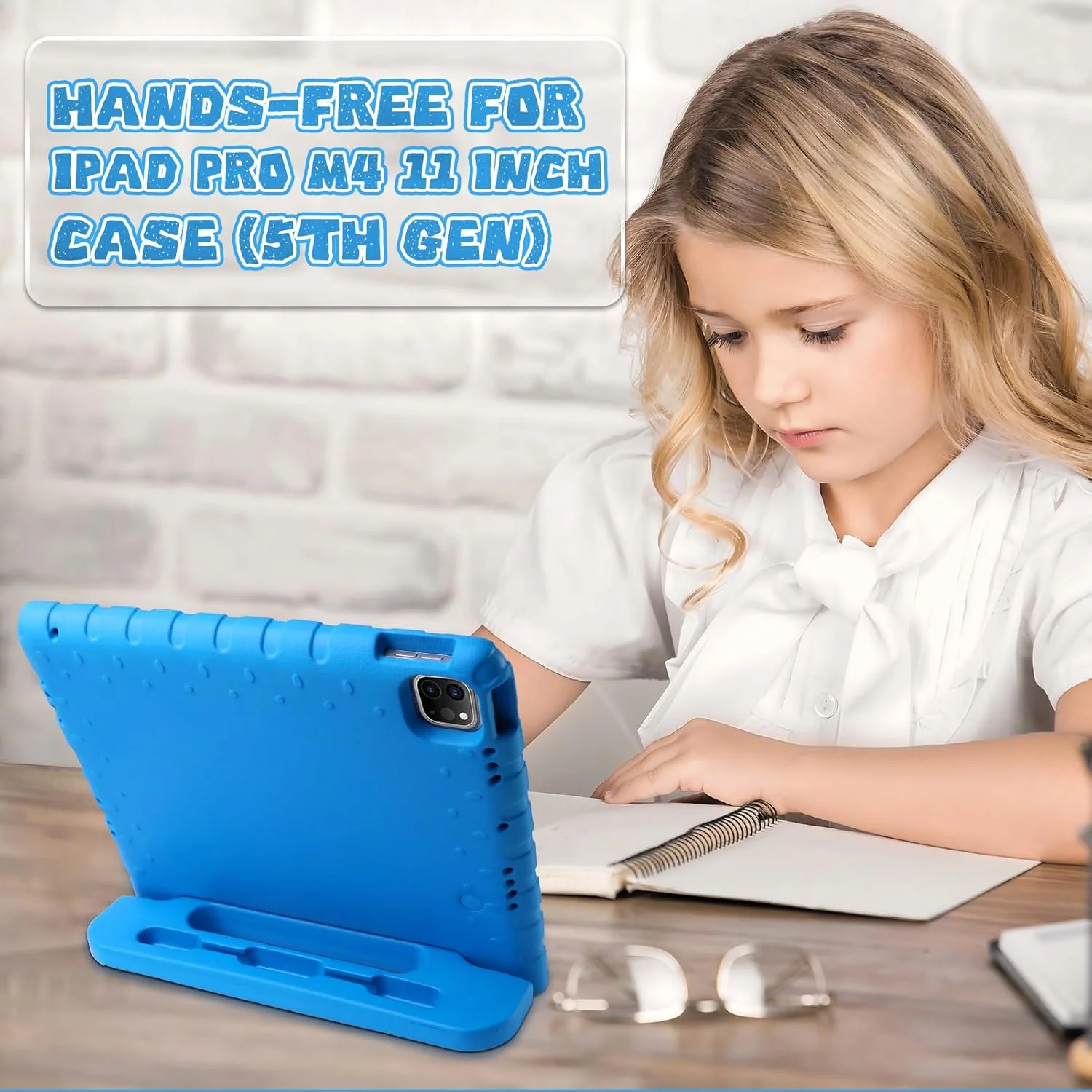 کیف محافظ آیپد پرو ۱۱ اینچ ایپوهات مناسب مدل M4 سال ۲۰۲۴، کیف محافظ کودکانه فوق العاده برای آیپد پرو ۱۱ اینچ با جای قلم و دسته ضد لغزش، کاور ضد ضربه تبلت برای آیپد پرو ۱۱ اینچ نسل ۵، آبی