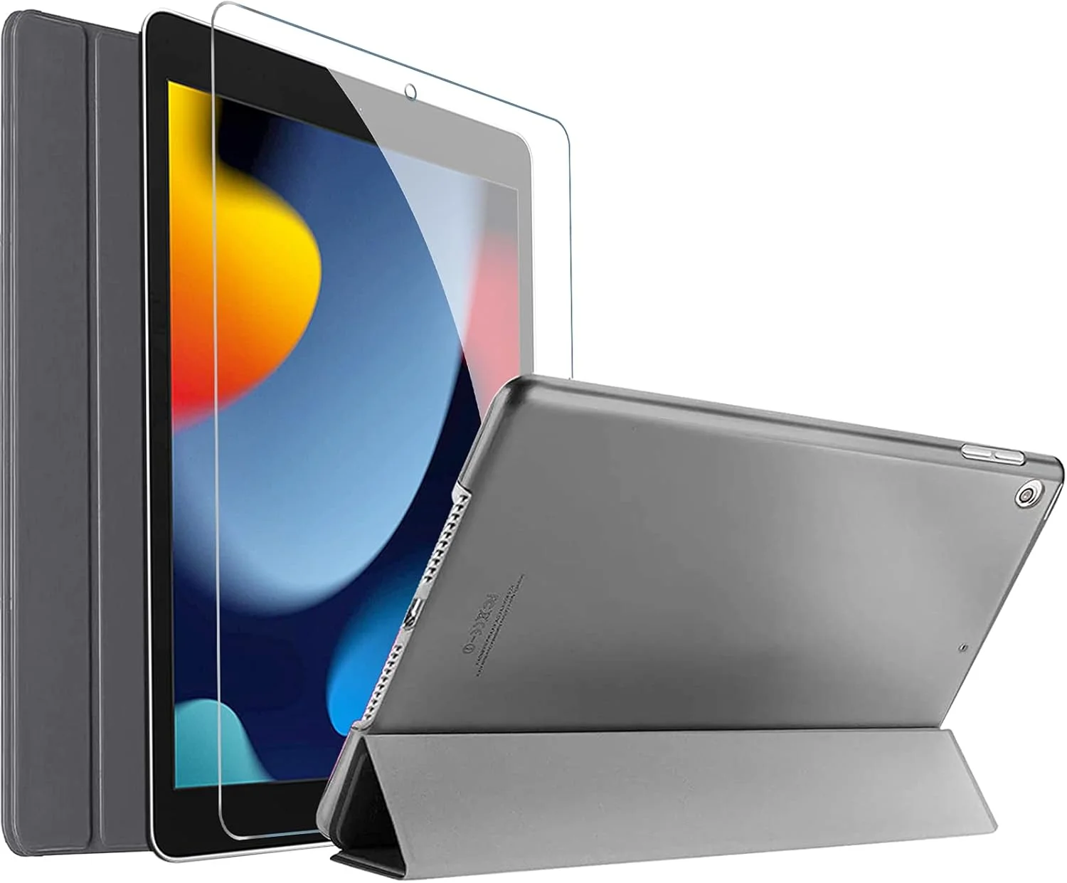 کاور محافظ آیپد 10.2 اینچی پروکیس مناسب برای آیپد نسل نهم 2021 / نسل هشتم 2020 / نسل هفتم 2019 به همراه محافظ صفحه نمایش شیشه ای، کاور هوشمند باریک و سخت برای آیپد 10.2 اینچی نسل نهم/هشتم/هفتم - خاکستری