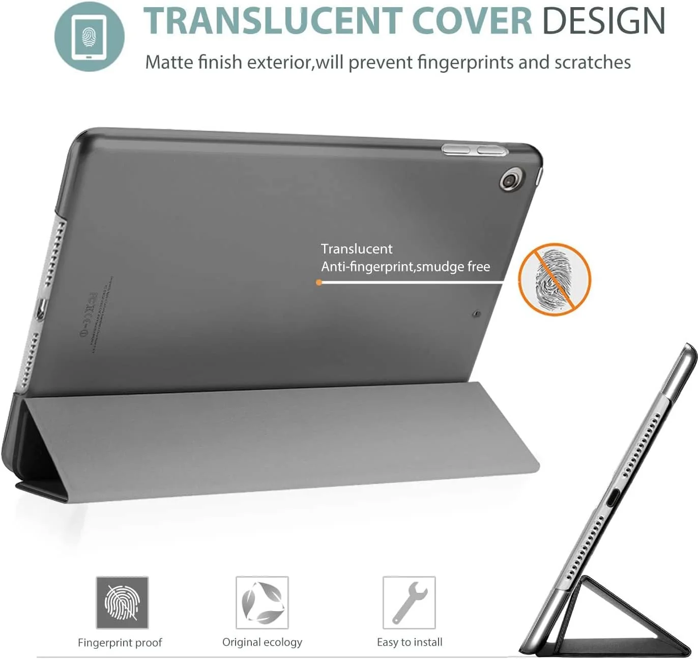 کاور محافظ آیپد 10.2 اینچی پروکیس مناسب برای آیپد نسل نهم 2021 / نسل هشتم 2020 / نسل هفتم 2019 به همراه محافظ صفحه نمایش شیشه ای، کاور هوشمند باریک و سخت برای آیپد 10.2 اینچی نسل نهم/هشتم/هفتم - خاکستری