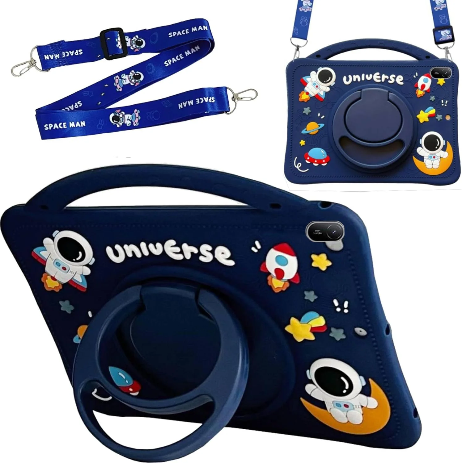 کیف محافظ کودکانه Vurtboly سازگار با Huawei Matepad 11.5 اینچ 2025، قاب تبلت کودکانه فضانورد رباتی بامزه با نگهدارنده مداد، دسته و پایه سبک وزن مقاوم در برابر ضربه به همراه بند شانه