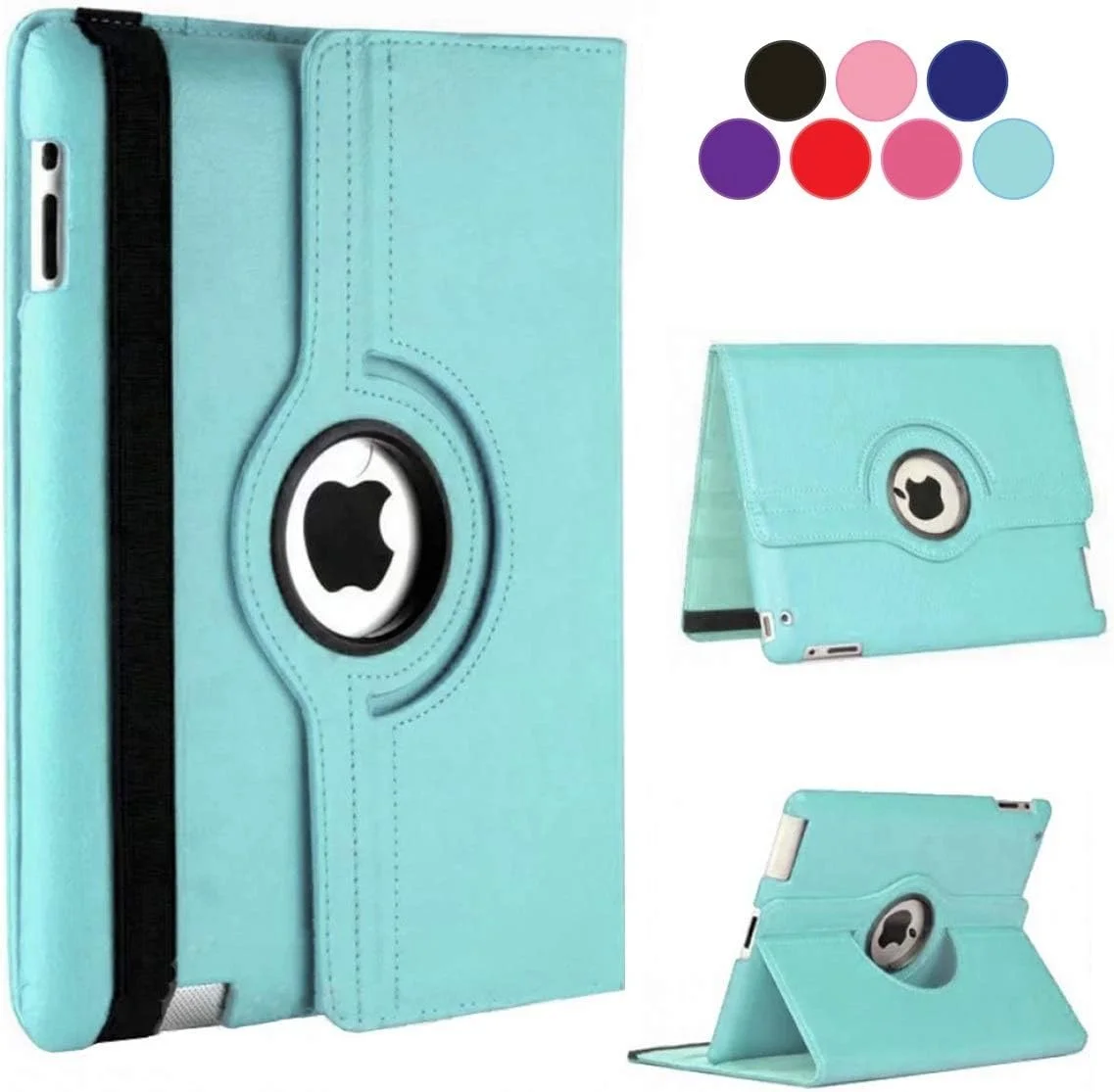AWH 360 Degree Rotating Stand [Auto Sleep/Wake] Folio Leather Smart Cover Case for Apple iPad (iPad Mini 4, Light Blue)