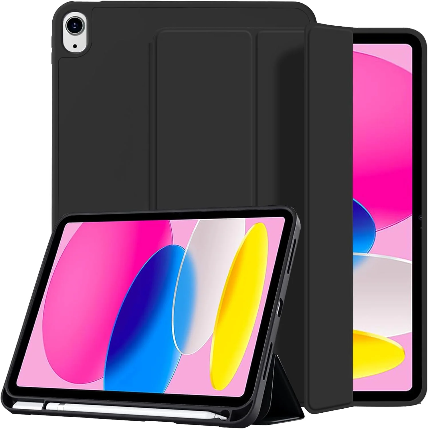 کیف A-BEAUTY سازگار با آیپد (A16) نسل 11/10 (2025/2022)، کاور TPU نرم ضد ضربه با نگهدارنده مداد، محافظ صفحه نمایش، پایه سه تایی، بیدار/خواب خودکار، مشکی