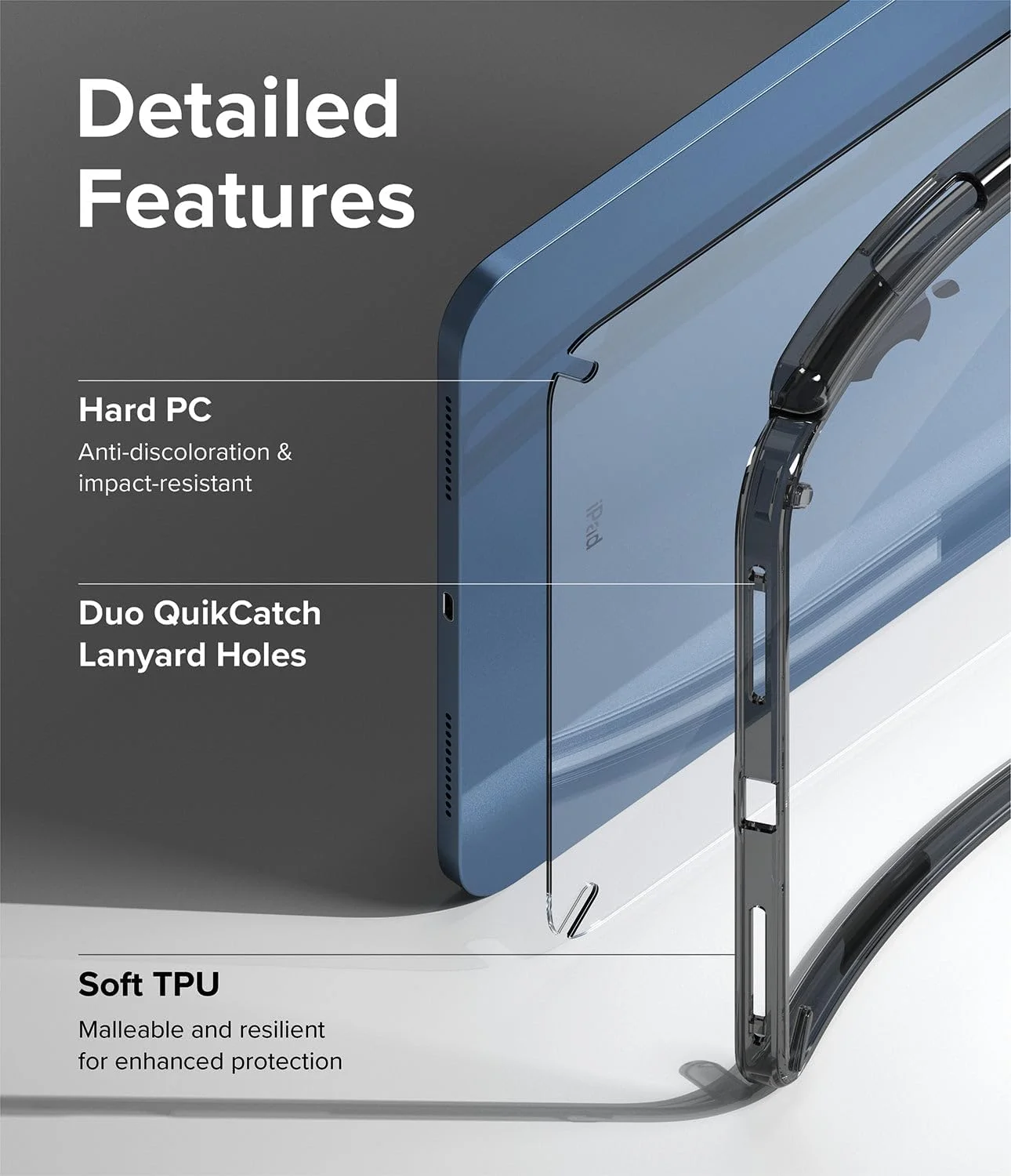 Ringke Fusion Compatible with iPad 11th Generation Case (A16, 2025) and iPad 10th Generation Cover (2022) Transparent Shockproof Back with Pencil Holder -Smoke Black