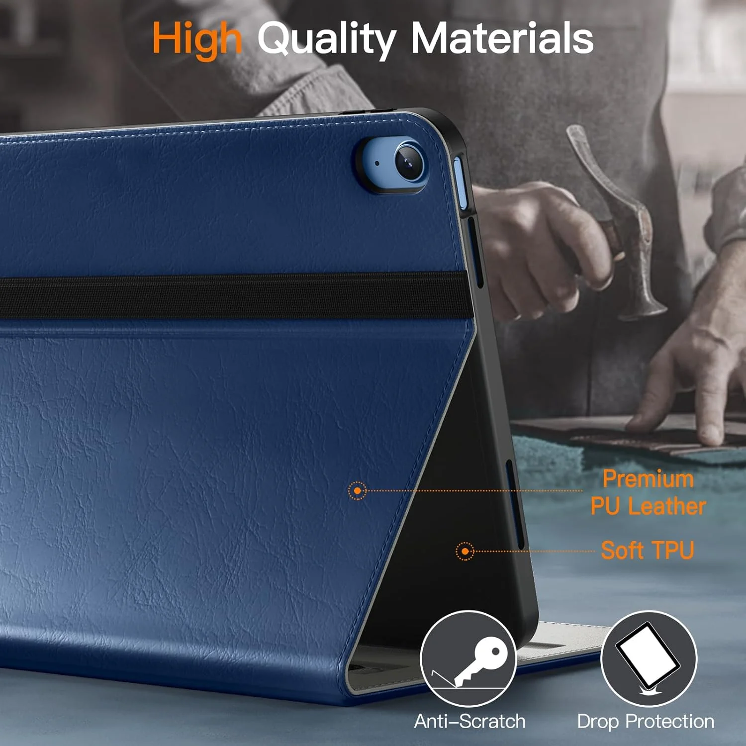 JETech Case for iPad (A16) 11th/10th Generation (2025/2022), PU Leather Business Folio Protective Tablet Cover with Pencil Holder & Pocket, Multi-Angle Viewing (Navy)