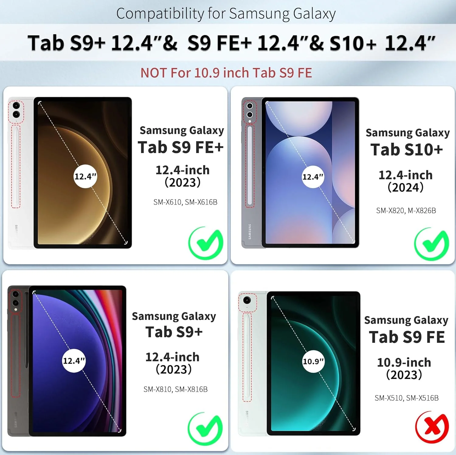 کیف محافظ تبلت SKEIDO مناسب برای تبلت سامسونگ گلکسی تب S10+ پلاس 2024 / S9 FE+ / S9+ پلاس 2023 سایز 12.4 اینچ، دارای جای قلم S، کیف چرمی ممتاز با قابلیت استند و عملکرد خواب/بیدار شدن خودکار (آبی)