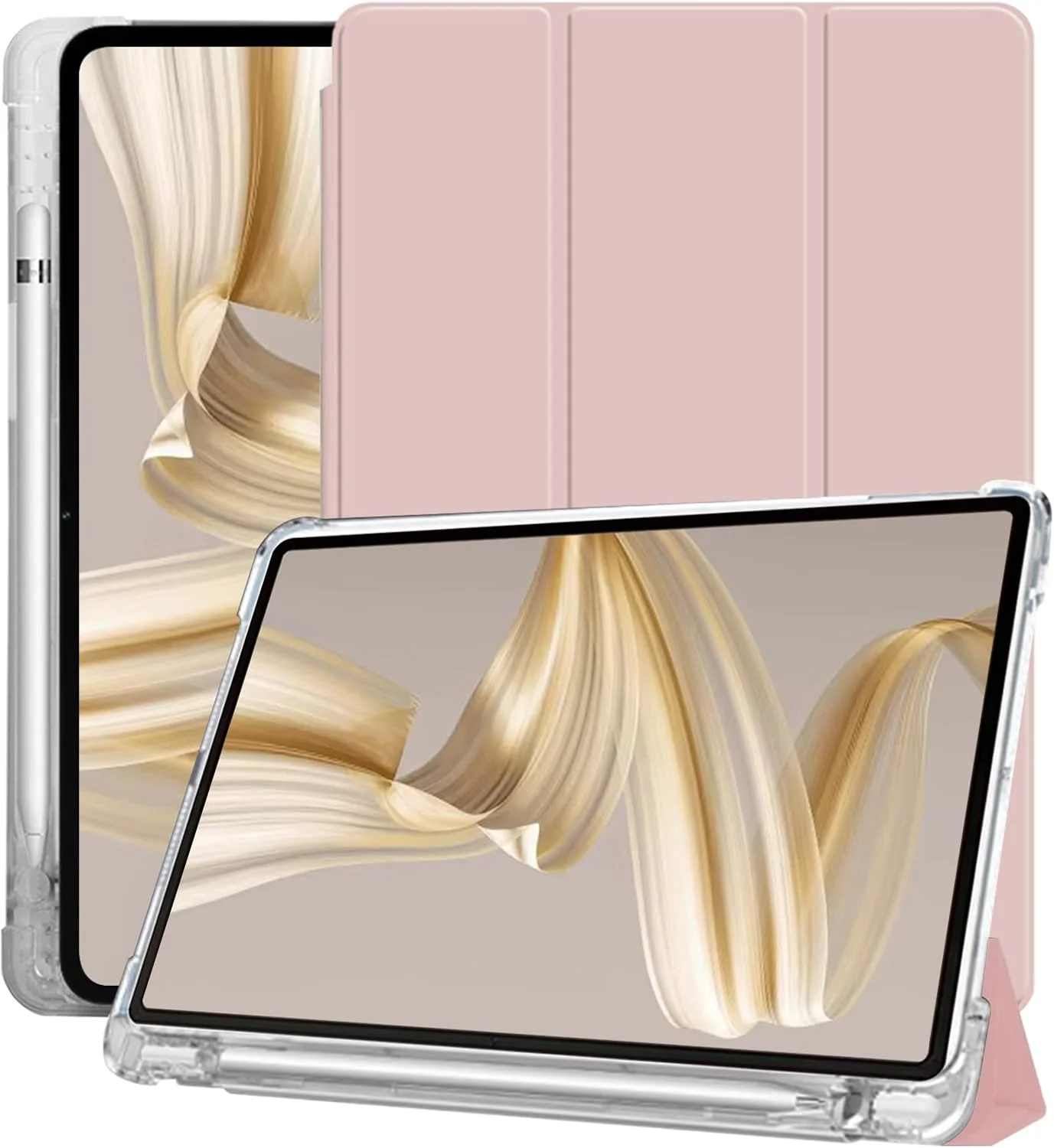 کاور تبلت Lukione سازگار با هوآوی Matepad Pro (نسخه 12.2 اینچی 2024) کاور باریک و سبک TPU ضد ضربه با محافظ سیلیکونی شفاف و جای مدادی (صورتی)