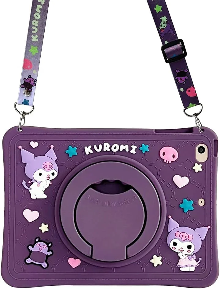 Compatible with iPad 10th Generation Case（ iPad 10.9-Inch Tablet Case Cover 2022）,360° Rotatable Kickstand Shock-Absorption Cute Cartoon with Pencil Slot with Lanyard case ((Deep Purple)