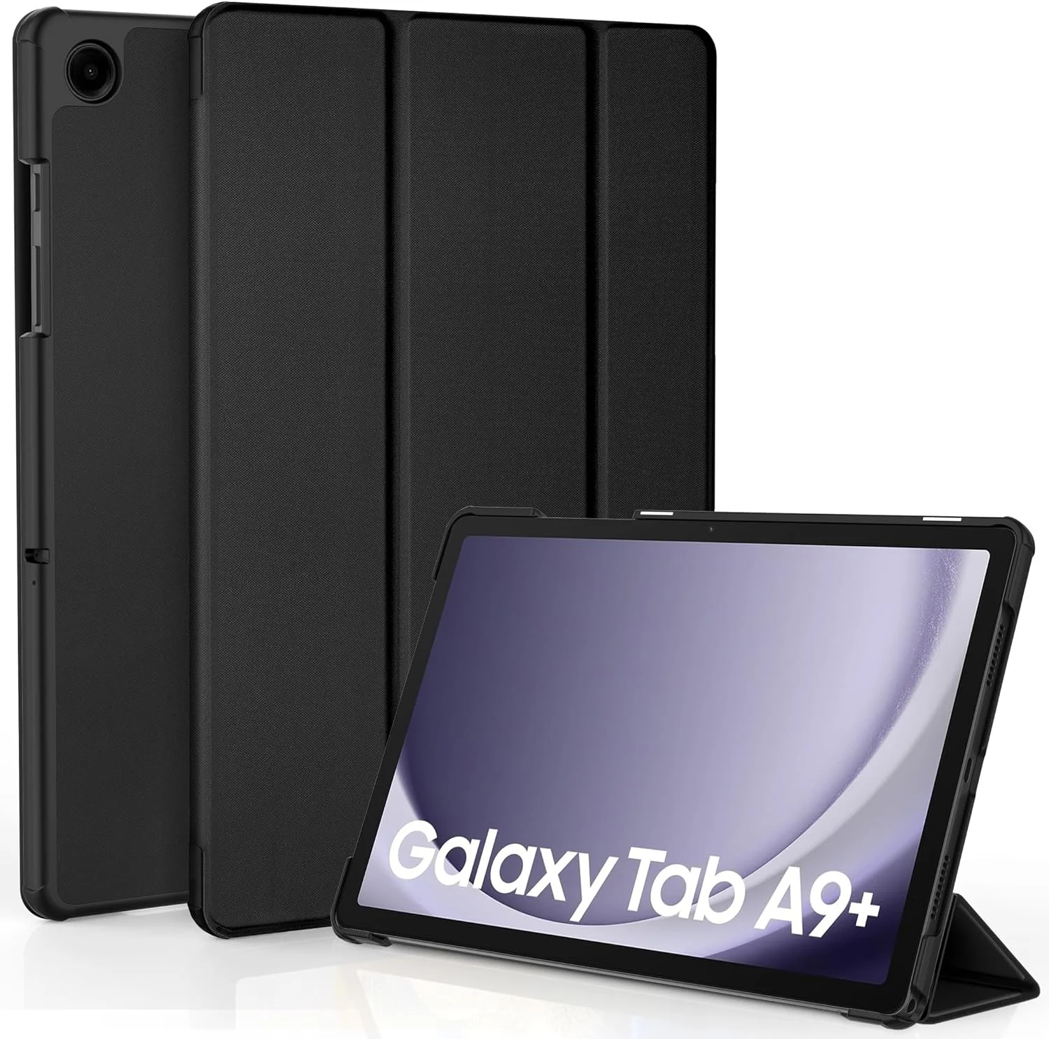 کیف محافظ تبلت EasyAcc برای تبلت سامسونگ گلکسی تب A9+ پلاس 11 اینچ 2023، کاور فوق العاده نازک با پایه، کاور محافظ چرمی PU برای سامسونگ تب A9+ (SM-X210/SM-215/SM-216)، مشکی