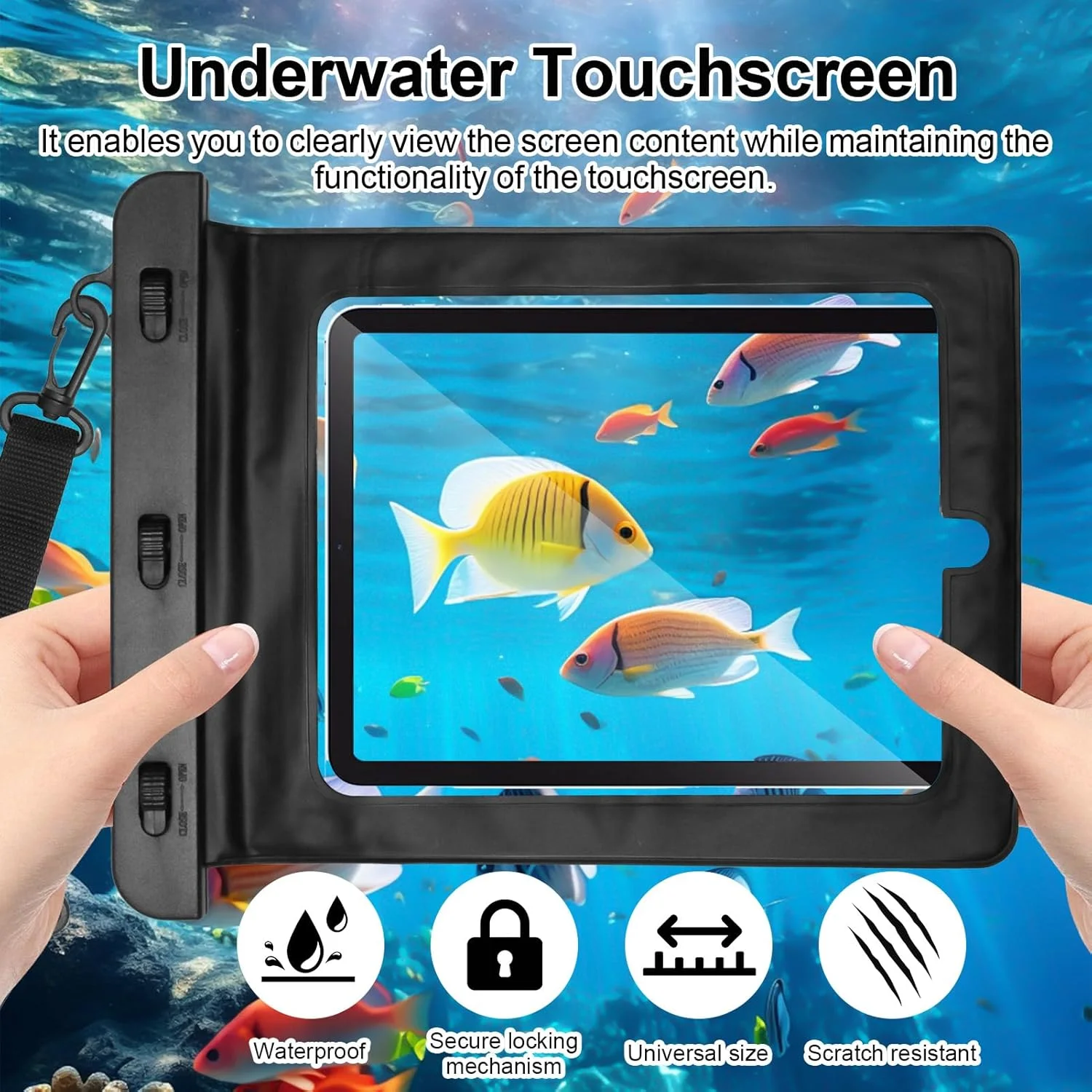 کیف ضد آب شفاف تبلت برای آیپد، سامسونگ، هواوی، کیف محافظ مقاوم در برابر آب برای آیپد 9 8 7، آیپد ایر 2، هواوی MediaPad T3، تبلت های سامسونگ گلکسی تا 10.2 اینچ (مشکی)