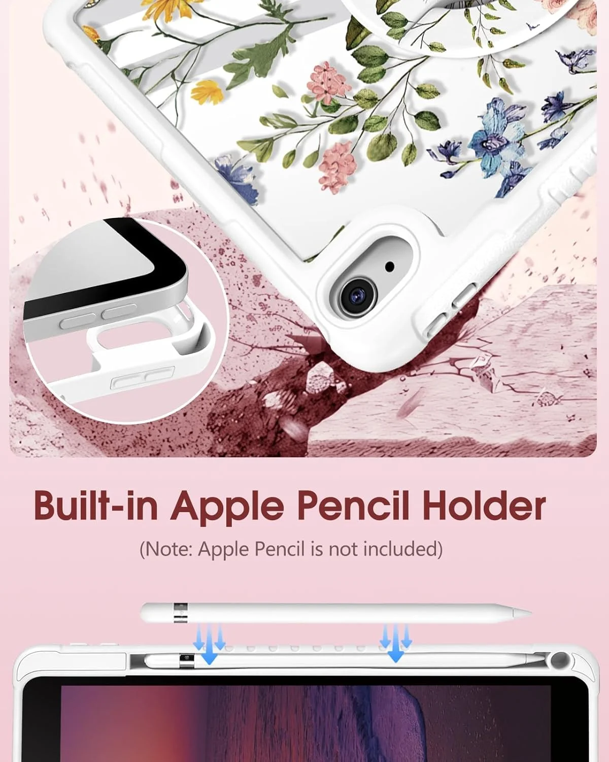 Uppuppy for iPad 10th Generation Case 2022 10.9 Inch, for iPad A16 Case 11th Generation 11 Inch 2025 - Women Cute Girls with Pencil Holder & Stand Clear Girly Flower Floral Protective Hard Cover Uppuppy for iPad 10th Generation Case 2022 10.9 Inch, for iPad A16 Case 11th Generation 11 Inch 2025 - Women Cute Girls with Pencil Holder & Stand Clear Girly Flower Floral Protective Hard Cover