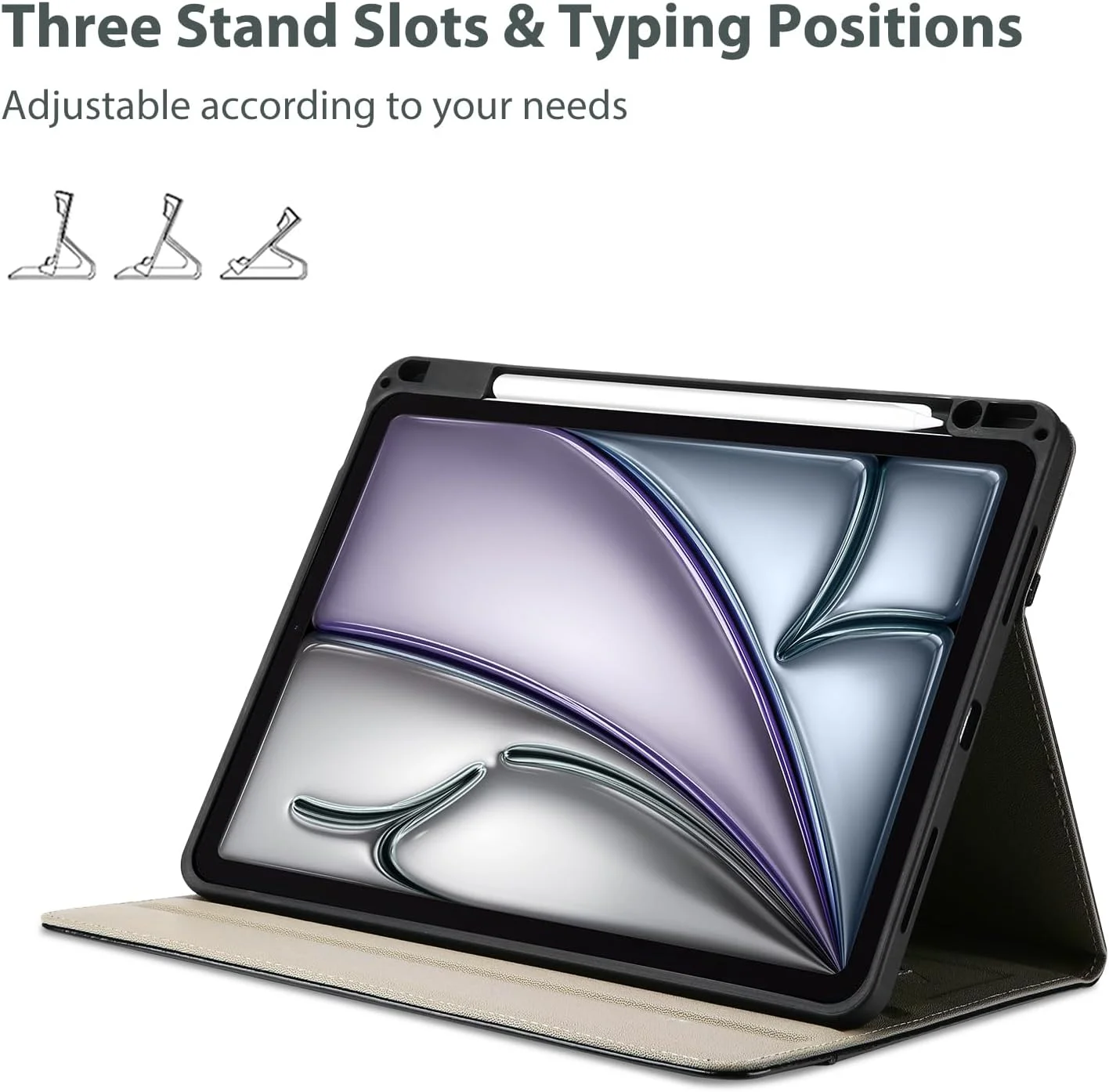 کیف چرمی ProCase برای آیپد ایر 11 اینچی (M3) 2025/(M2) 2024، آیپد ایر نسل 5/4 10.9 اینچی، کاور استند تجاری چرمی PU با قابلیت تنظیم زاویه دید، فولیو هوشمند با قابلیت خواب/بیدار شدن خودکار و جای قلم - مشکی