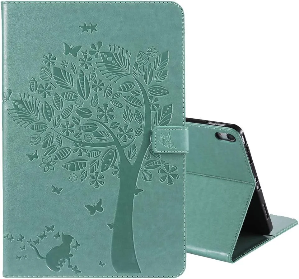 کاور لموری سازگار با آیپد پرو 11 اینچ 2018، کیف چرمی تاشو باریک با سپر ضربه گیر، استند مغناطیسی، جای کارت، کاور محافظ تبلت TPU نرم برای آیپد پرو 11 اینچ 2018، درخت خوش شانس (سبز)