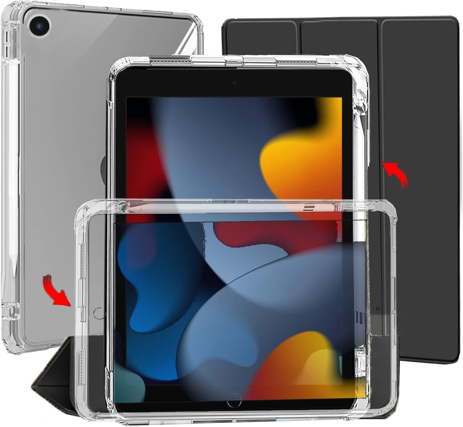 کاور هوشمند چرخشی جداشدنی ProElite مناسب برای آیپد 10.2 اینچی نسل 9/8/7 اپل با جای قلم، مشکی