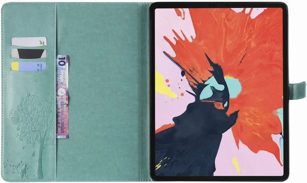 کاور لموری سازگار با آیپد پرو 11 اینچ 2018، کیف چرمی تاشو باریک با سپر ضربه گیر، استند مغناطیسی، جای کارت، کاور محافظ تبلت TPU نرم برای آیپد پرو 11 اینچ 2018، درخت خوش شانس (سبز)
