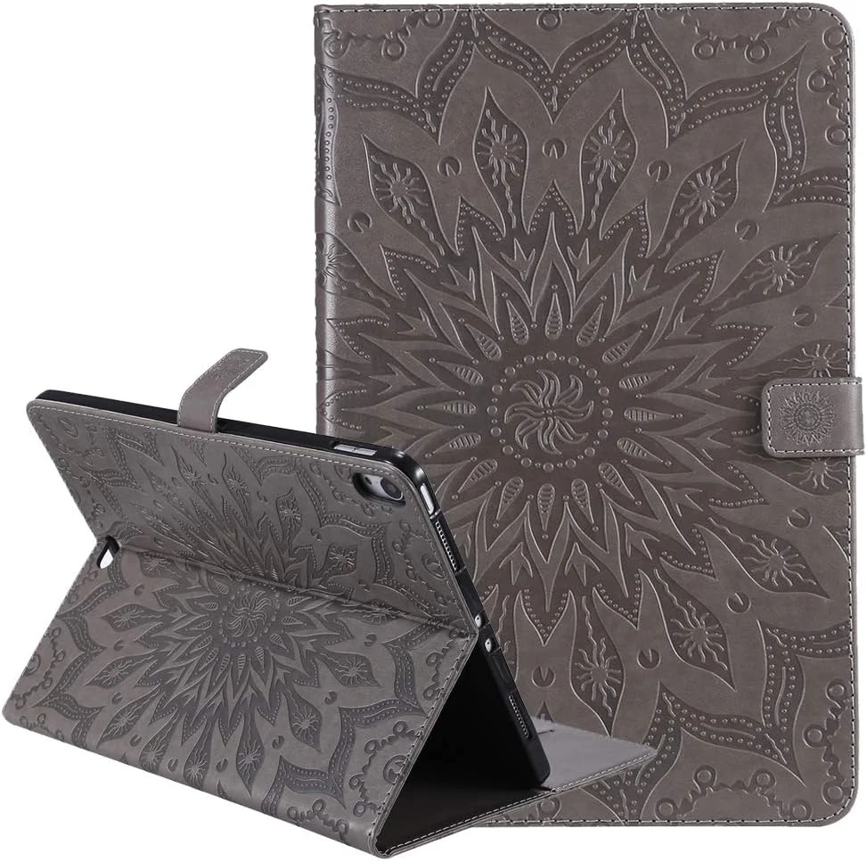 کیف چرمی تاشو LEMORRY برای Apple iPad Pro 11 اینچ 2018، کیف پول چرمی، محافظ باریک، پایه مغناطیسی، روکش TPU نرم، طرح شکوفه (خاکستری)