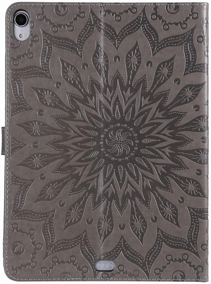 کیف چرمی تاشو LEMORRY برای Apple iPad Pro 11 اینچ 2018، کیف پول چرمی، محافظ باریک، پایه مغناطیسی، روکش TPU نرم، طرح شکوفه (خاکستری)