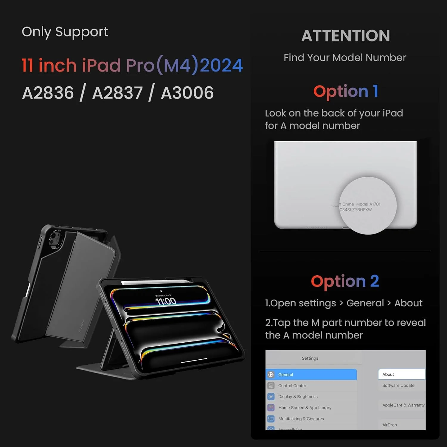 کیف تومتوک Inspire-Pivot مناسب برای آیپد پرو ۱۱ اینچ (M4) ۲۰۲۴، طراحی چرخشی، عملکرد پایه پایدار برای تجربه های مختلف تماشا، کیف عمودی با نگهدارنده قلم اپل، حالت بیدار/خواب خودکار