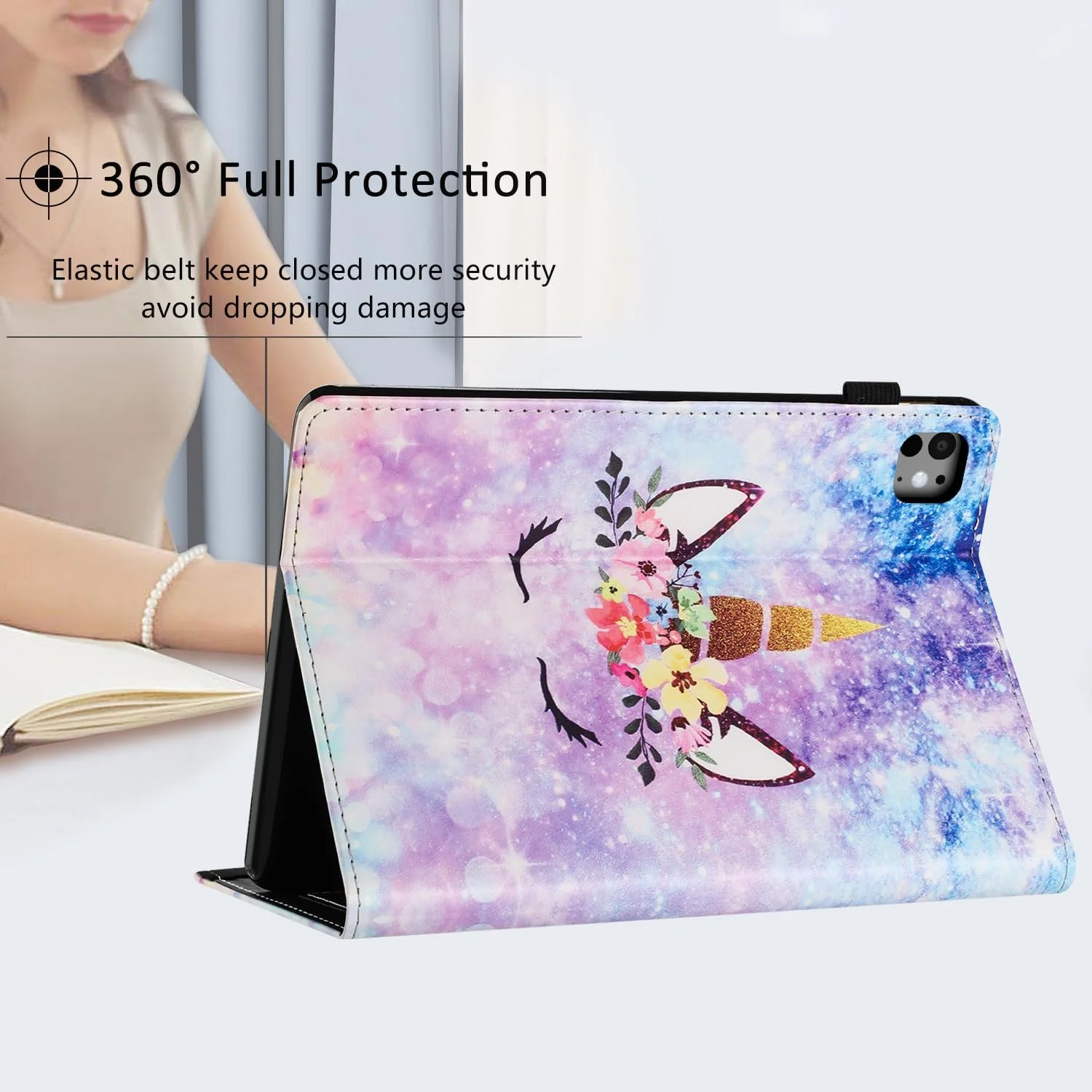 کیف تبلت LSPCASA برای آیپد پرو (2024) 11.0 اینچ، ساخته شده از مواد PU+TPU، کاور آیپد پرو 11 اینچ با قابلیت استند، طرح یونیکورن