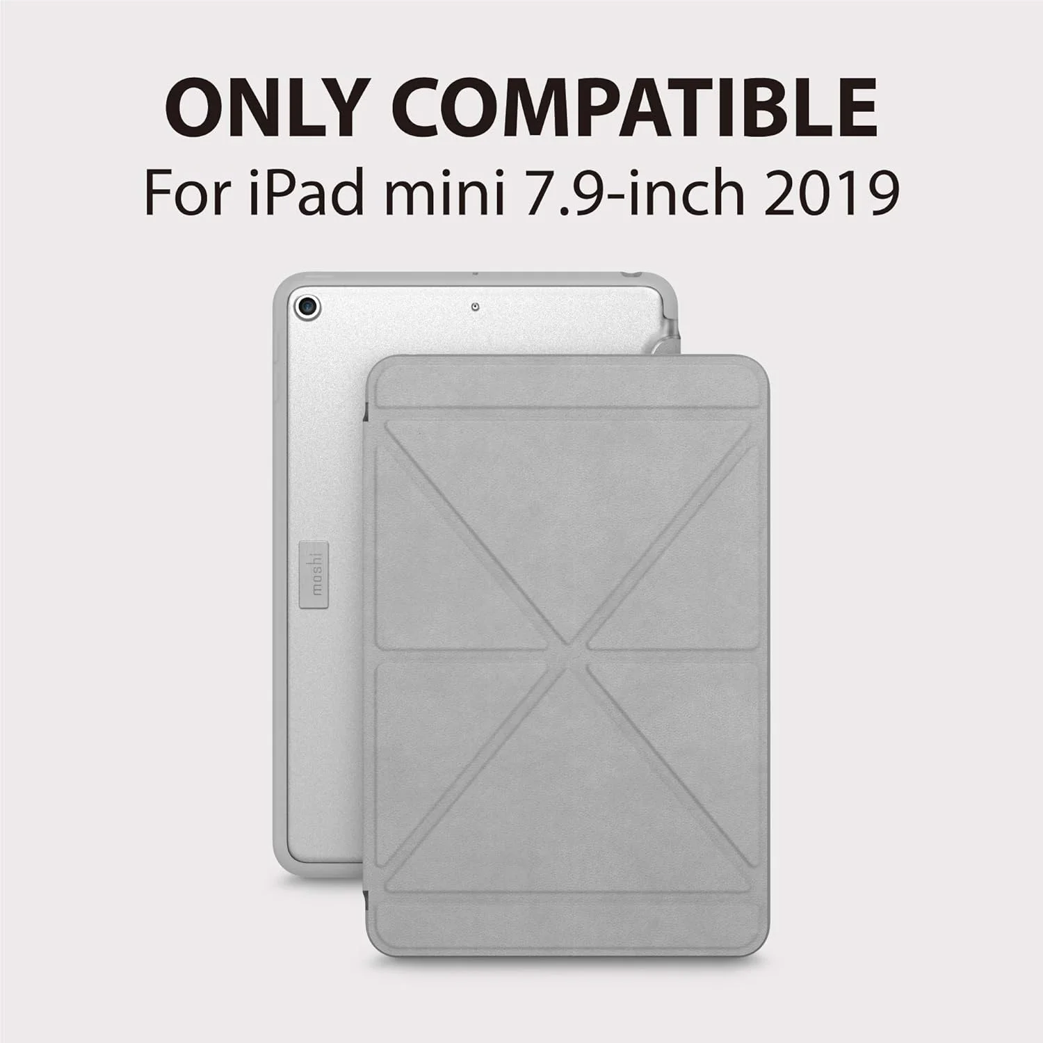 کیف Moshi VersaCover برای آیپد مینی 2019 جدید - کاور هوشمند و تاشو ممتاز - 3 زاویه دید، خواب/بیدار شدن خودکار، اتصال مغناطیسی - خاکستری