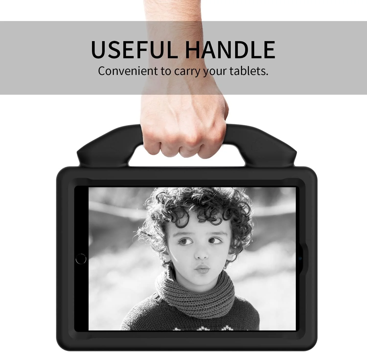 کیف محافظ کودکانه Chstls برای آیپد مینی/مینی 2/مینی 3/مینی 4/مینی 5 اپل، کاور سبک وزن EVA بادوام و ضد ضربه با دسته و پایه تاشو برای آیپد مینی 7.9 اینچی - مشکی