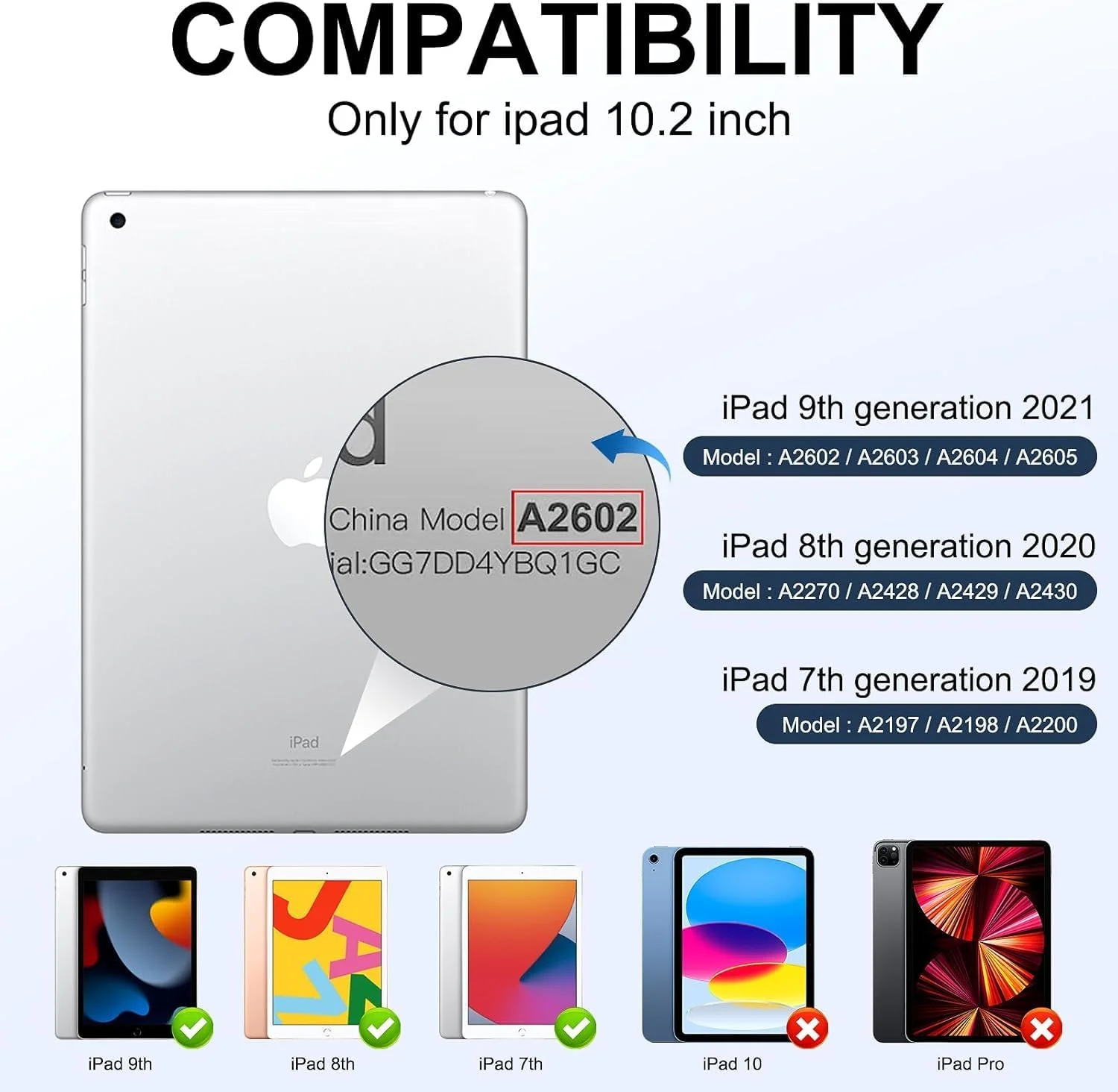 کاور SmartGrist برای آیپد 9/8/7 10.2 اینچ مدل 2021/2020/2019 نسل 9/8/7 با جای قلم، بیدار/خواب خودکار، کاور محافظ TPU فوق العاده نازک برای آیپد 10.2، سرمه ای