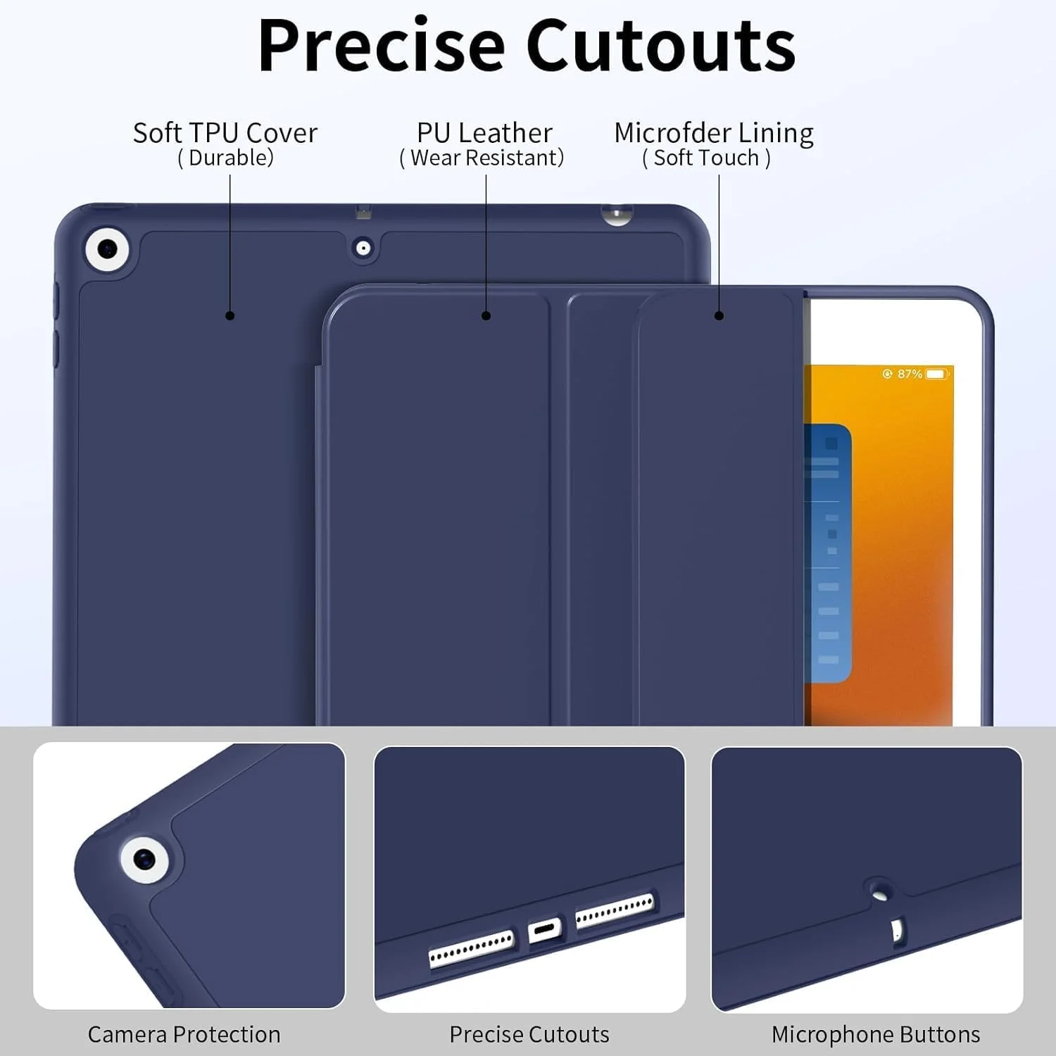 کاور SmartGrist برای آیپد 9/8/7 10.2 اینچ مدل 2021/2020/2019 نسل 9/8/7 با جای قلم، بیدار/خواب خودکار، کاور محافظ TPU فوق العاده نازک برای آیپد 10.2، سرمه ای