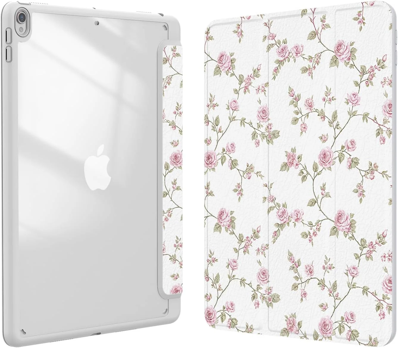 کاور Xkladz برای آیپد پرو 10.5 اینچ 2017 / آیپد ایر نسل سوم 2019، کاور با نگهدارنده قلم، کاور پشتی شفاف با طراحی زیبا و جذاب برای زنان و دختران، حالت خواب/بیدار خودکار، گل صورتی