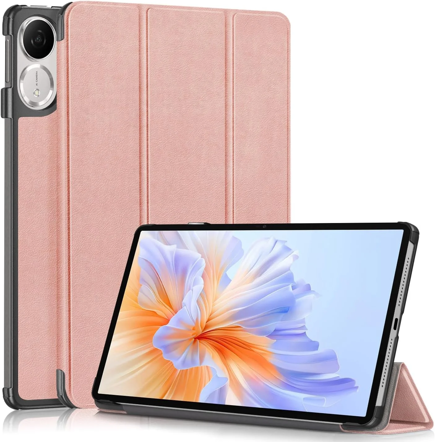 کاور چرمی PU مدل 2025 برای تبلت آنر پد V9 11.5 اینچی – کاور سه تایی ضد ضربه با پایه و بست مغناطیسی، محافظ باریک برای تبلت و قلم (صورتی)
