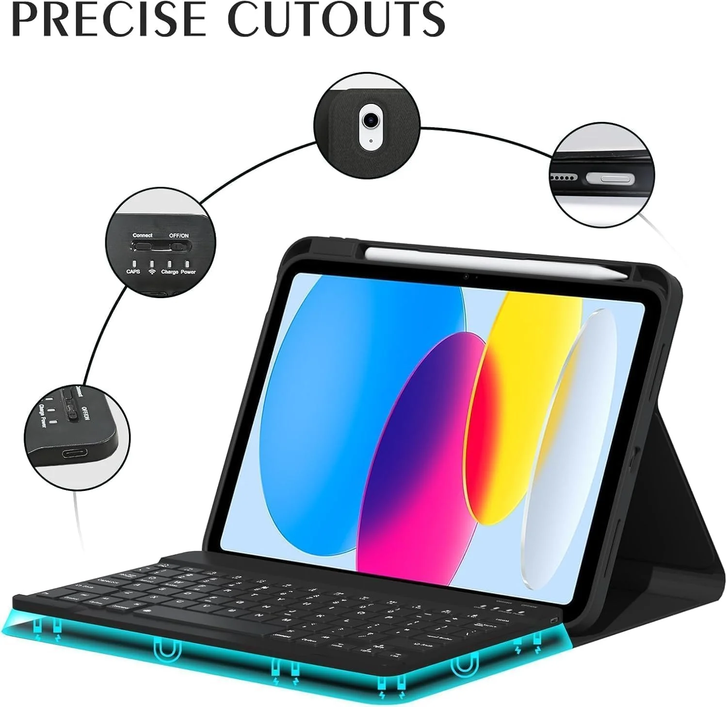 کیف آیپد نسل 10 و 11 با کیبورد بی‌سیم جداشدنی، استند چند زاویه‌ای و جای قلم، مشکی