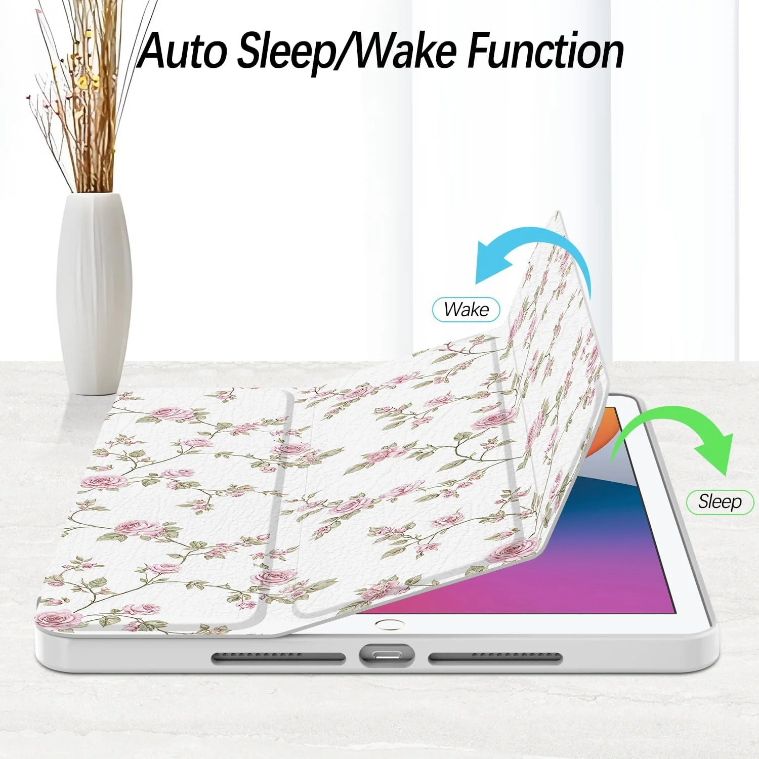 کاور Xkladz برای آیپد پرو 10.5 اینچ 2017 / آیپد ایر نسل سوم 2019، کاور با نگهدارنده قلم، کاور پشتی شفاف با طراحی زیبا و جذاب برای زنان و دختران، حالت خواب/بیدار خودکار، گل صورتی