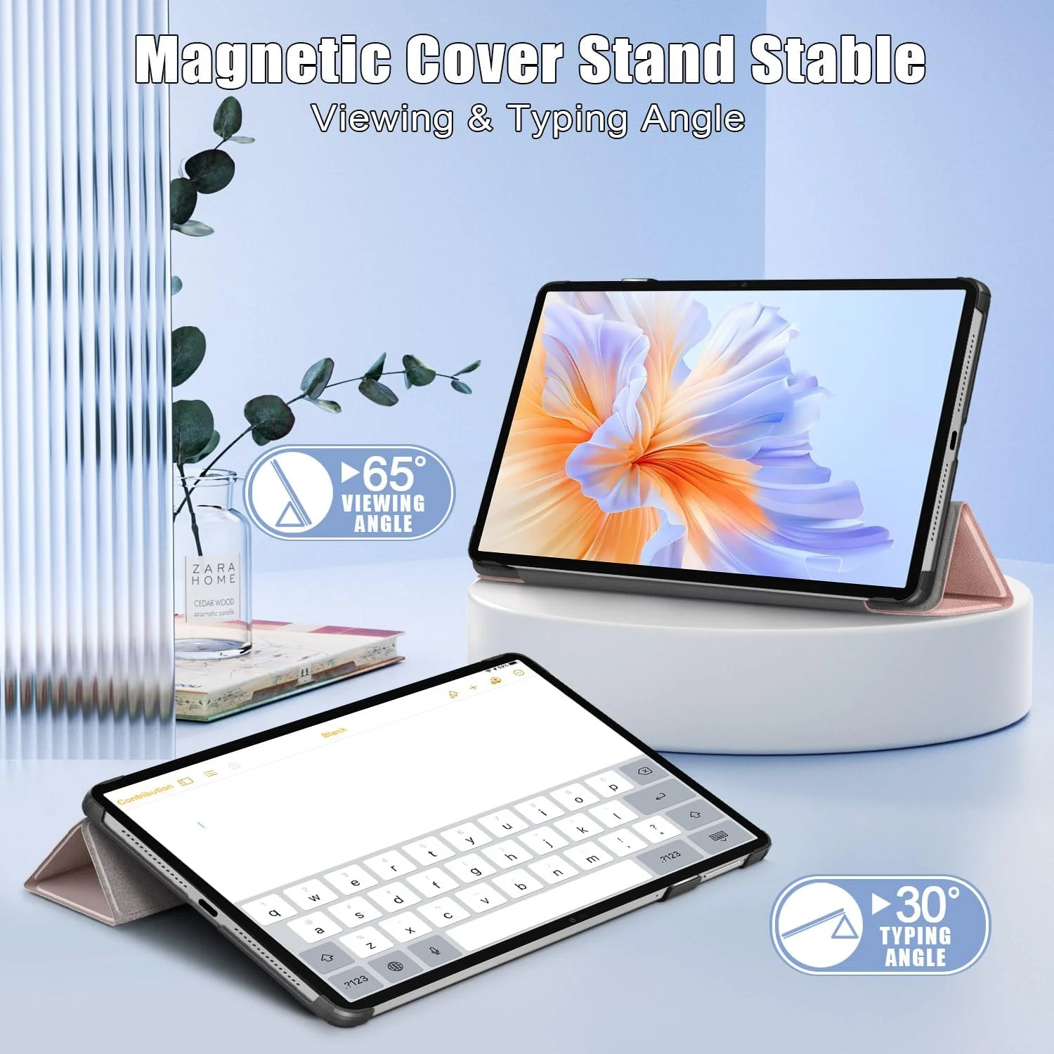 کاور چرمی PU مدل 2025 برای تبلت آنر پد V9 11.5 اینچی – کاور سه تایی ضد ضربه با پایه و بست مغناطیسی، محافظ باریک برای تبلت و قلم (صورتی)