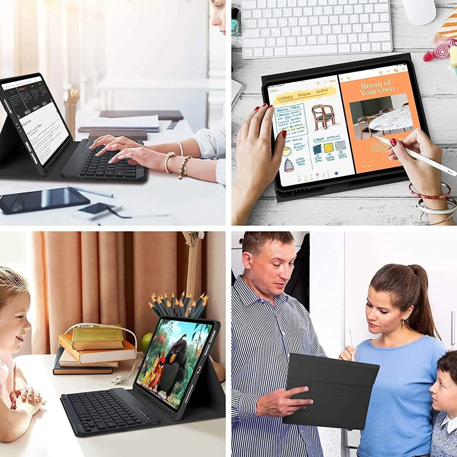 کیف آیپد نسل 10 و 11 با کیبورد بی‌سیم جداشدنی، استند چند زاویه‌ای و جای قلم، مشکی