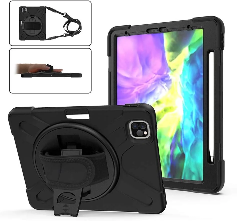 کیف محافظ تبلت XINKOE برای آیپد پرو 11 (2020)، [دارای جای قلم]، [ارسال بند شانه]، [مقاوم در برابر فشار و افتادن]، کیف محافظ تبلت چند منظوره - مشکی