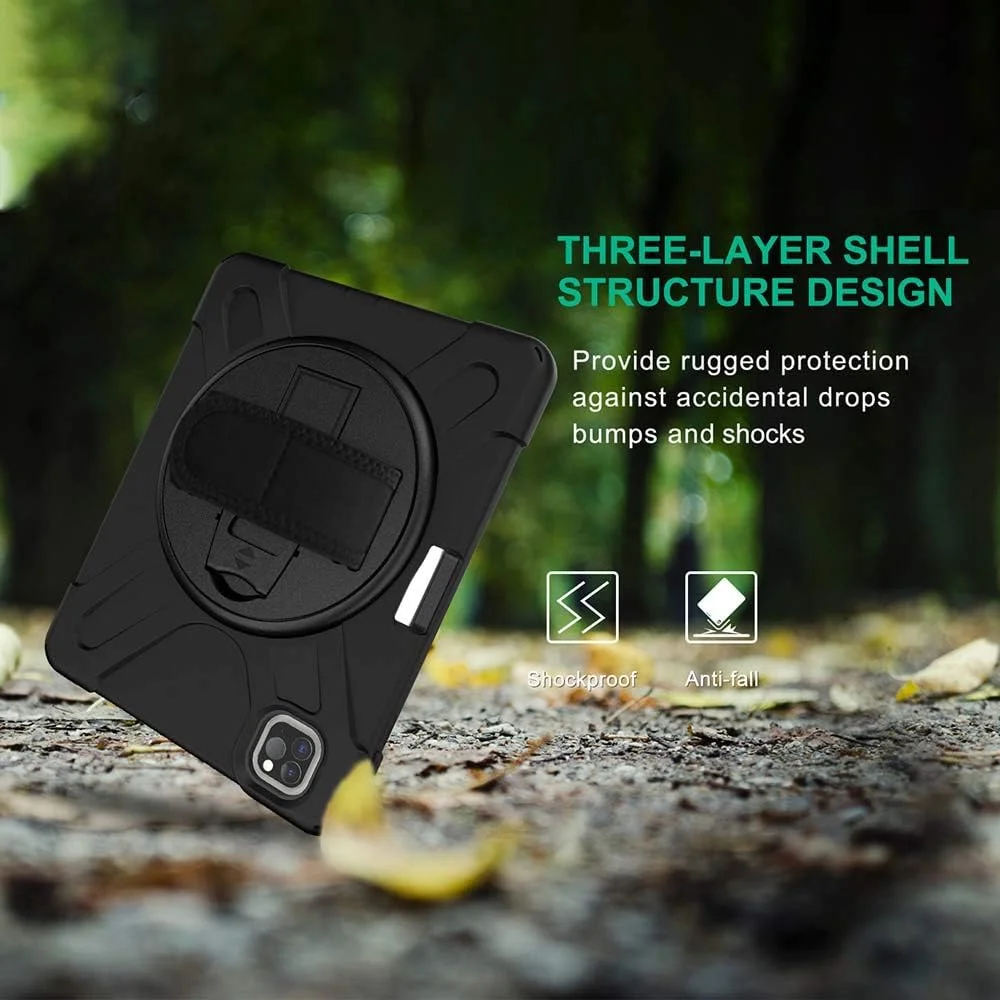 کیف محافظ تبلت XINKOE برای آیپد پرو 11 (2020)، [دارای جای قلم]، [ارسال بند شانه]، [مقاوم در برابر فشار و افتادن]، کیف محافظ تبلت چند منظوره - مشکی