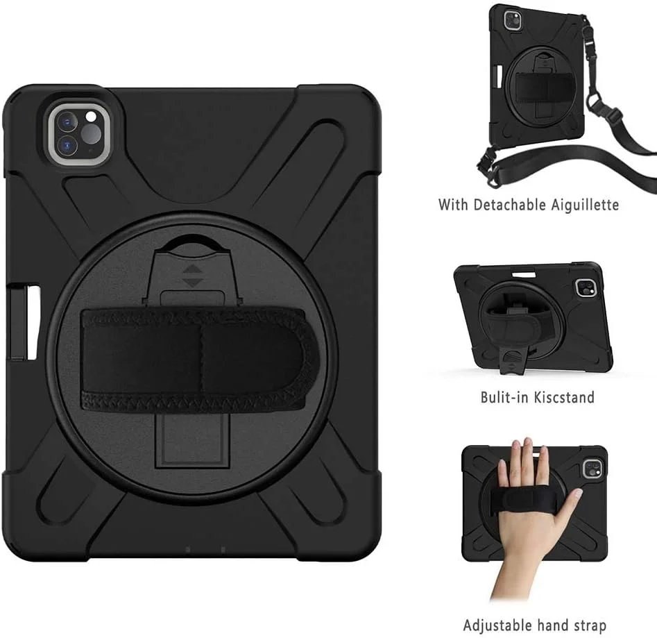 کیف محافظ تبلت XINKOE برای آیپد پرو 11 (2020)، [دارای جای قلم]، [ارسال بند شانه]، [مقاوم در برابر فشار و افتادن]، کیف محافظ تبلت چند منظوره - مشکی