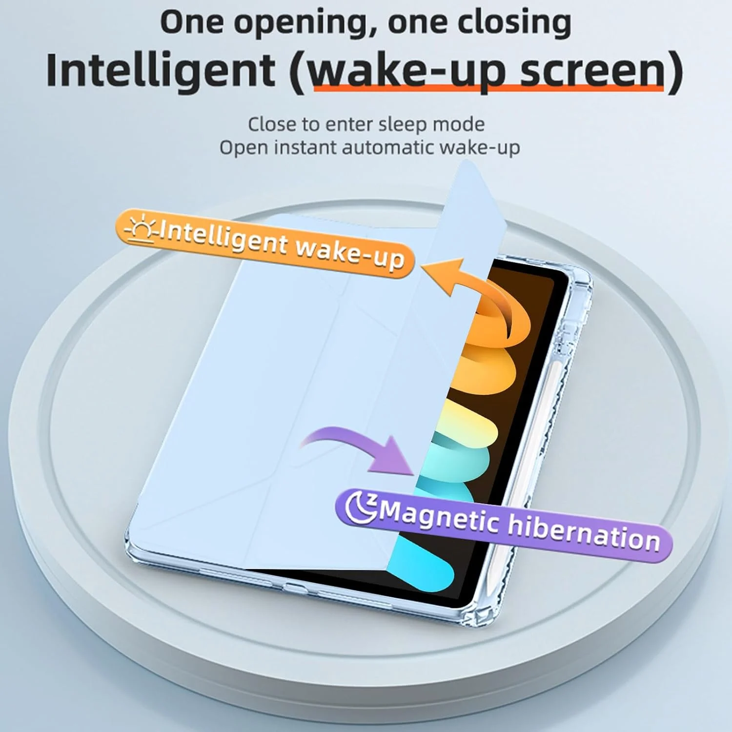 کیف محافظ آیپد مینی سازگار با آیپد مینی (A17 Pro، مدل 2024، نسل 7) / آیپد مینی 6 2021 با جای قلم، کاور شفاف ضد ضربه، استند تاشو 6 در 1 Y شکل، بیدار/خواب خودکار، آبی آسمانی