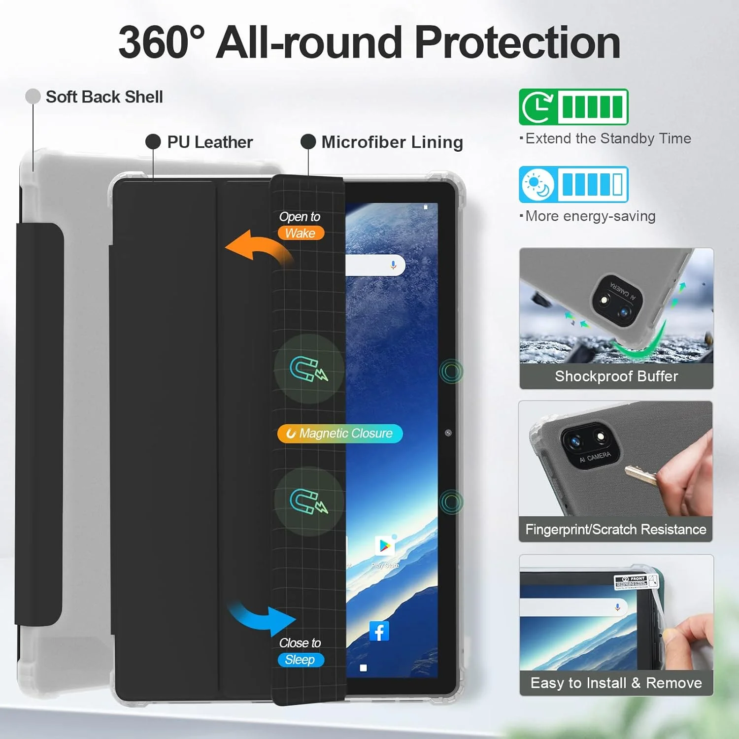 کیف تبلت برای ‎KST102SA_ROW، کیف چرمی تبلت 10.1 اینچی اندروید، محافظ پشتی نرم TPU نیمه شفاف مات با قابلیت بیدار/خواب خودکار، پوشش محافظ ضد ضربه با زوایای دید چندگانه