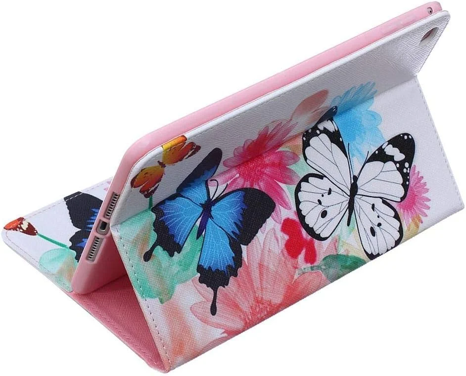 کیف آیپد مینی 4 ساتورکیس، طرح پروانه های زیبا، کیف محافظ چرمی PU تاشو با قابلیت استند و ضربه گیر برای آیپد مینی 4 اپل