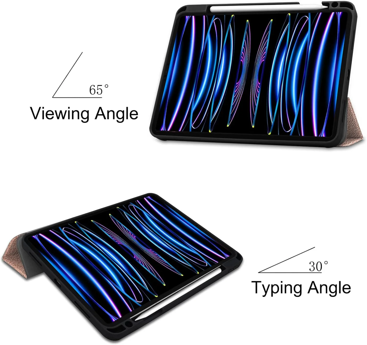 کاور GMUJIAO سازگار با آیپد پرو 11 اینچ (2022)، کاور چرمی PU فوق العاده نازک با قابلیت استند و سه پایه تاشو [ضد ضربه] - رزگلد