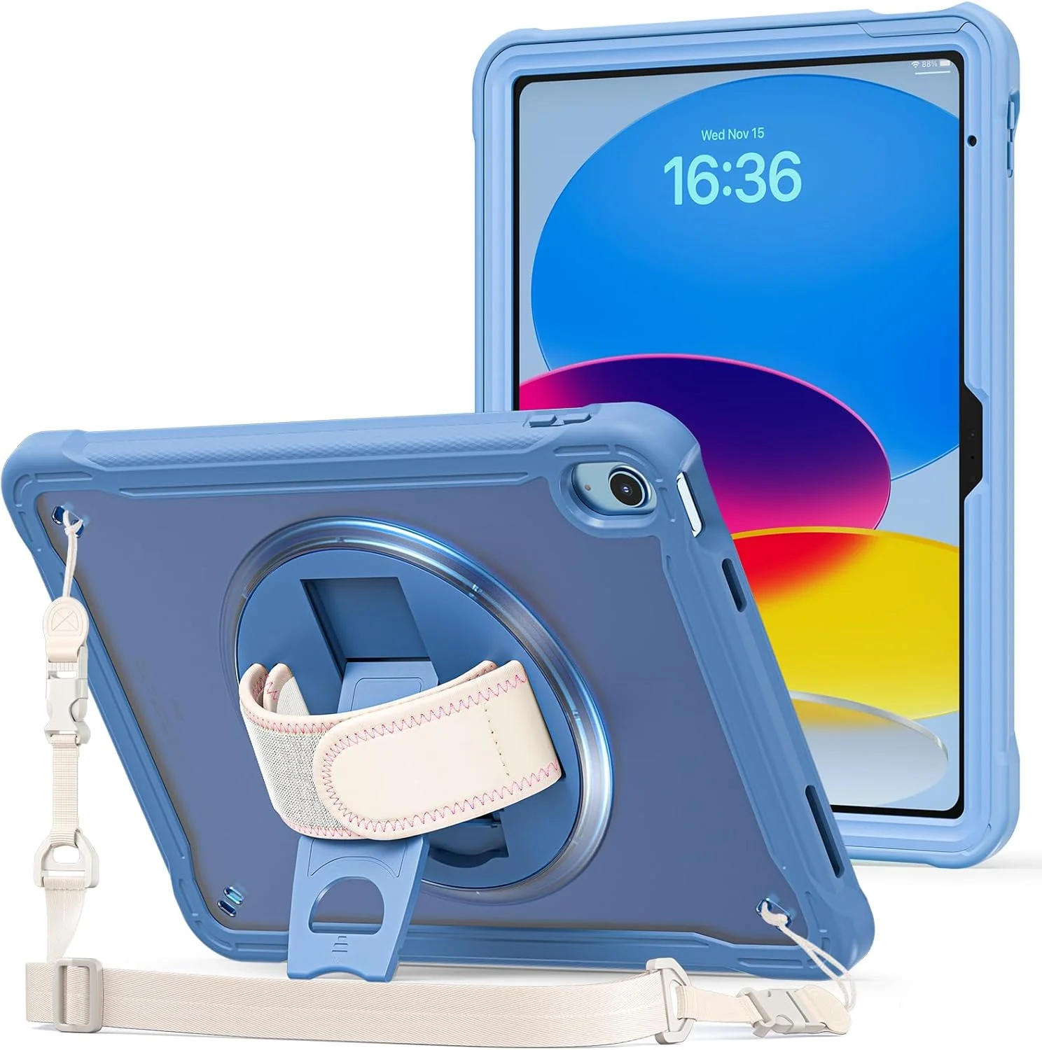 کیف محافظ مقاوم ProCase مناسب برای آیپد نسل 11 مدل A16 سال 2025/آیپد نسل 10 با صفحه نمایش 10.9 اینچ سال 2022، کاور مقاوم در برابر ضربه با بند دستی و پایه چرخان 360 درجه برای محافظت از آیپد 11/10 - سرمه ای