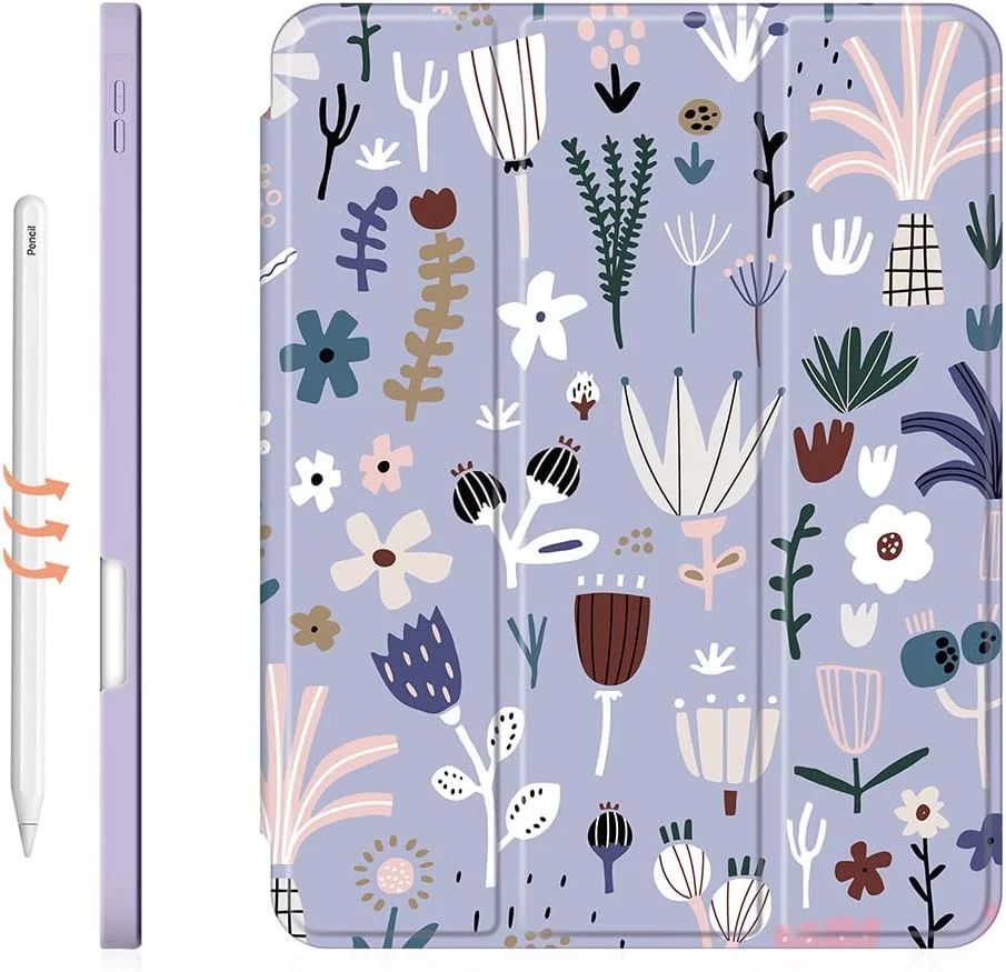 کاور محافظ آیپد پرو 12.9 اینچ O Ozone سازگار با مدل های 2021/2020/2018، دارای حالت خواب/بیدار خودکار با جای قلم، ضد خش، کاور محافظ ضد ضربه با طرح گل - آبی ملایم