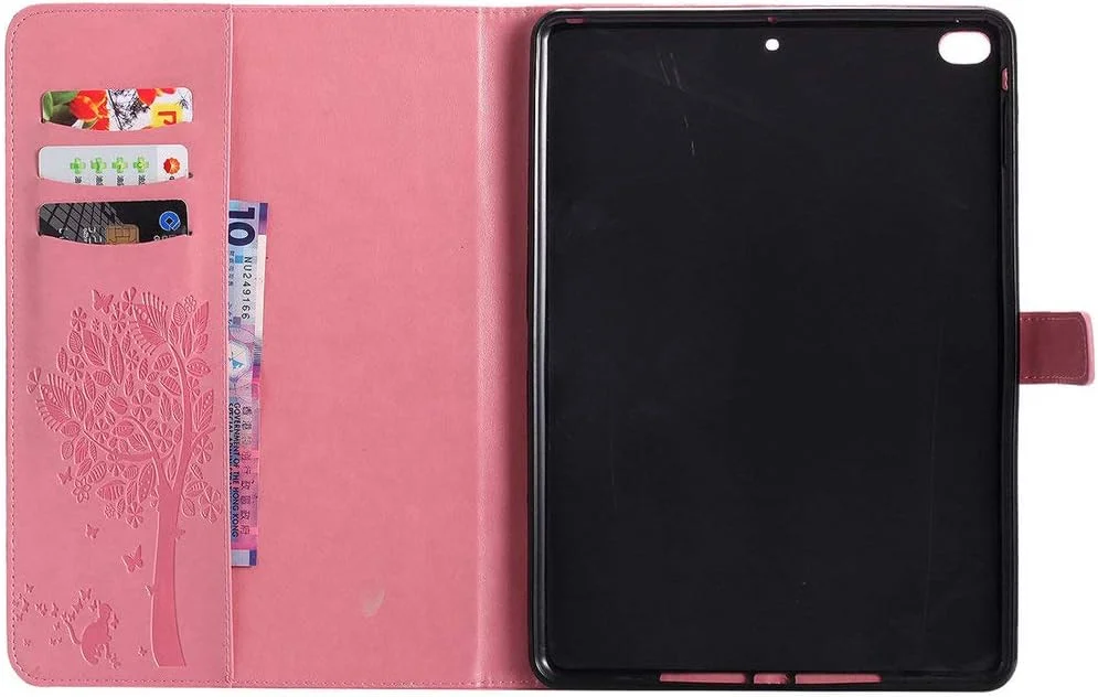 کیف چرمی طرح برجسته درخت گربه ساتورکیس، دارای قفل آهنربایی، استند و جای کارت، مناسب برای آیپد ایر/ایرد 2 اپل (صورتی)