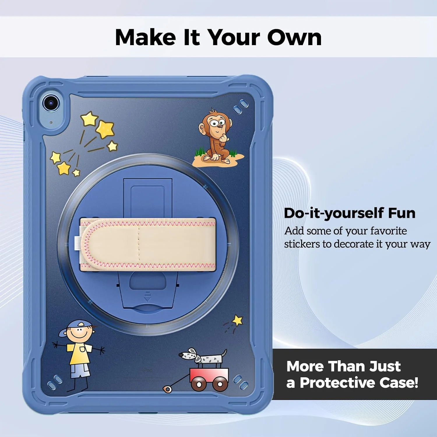 کیف محافظ مقاوم ProCase مناسب برای آیپد نسل 11 مدل A16 سال 2025/آیپد نسل 10 با صفحه نمایش 10.9 اینچ سال 2022، کاور مقاوم در برابر ضربه با بند دستی و پایه چرخان 360 درجه برای محافظت از آیپد 11/10 - سرمه ای