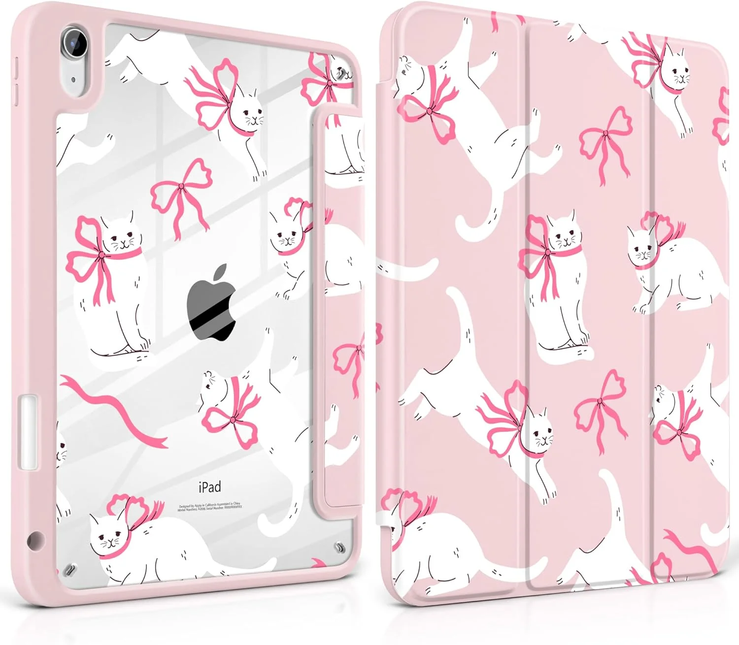 کاور MeeGoodo مناسب برای آیپد A16 نسل 11 اینچی 11 اینچ 2025/نسل 10 اینچی 10.9 اینچ 2022، کاور با پشت اکریلیک شفاف، کاور تبلت با نگهدارنده مداد+حالت خواب/بیدار خودکار+ استند، گربه های سفید و پاپیون های زیبا