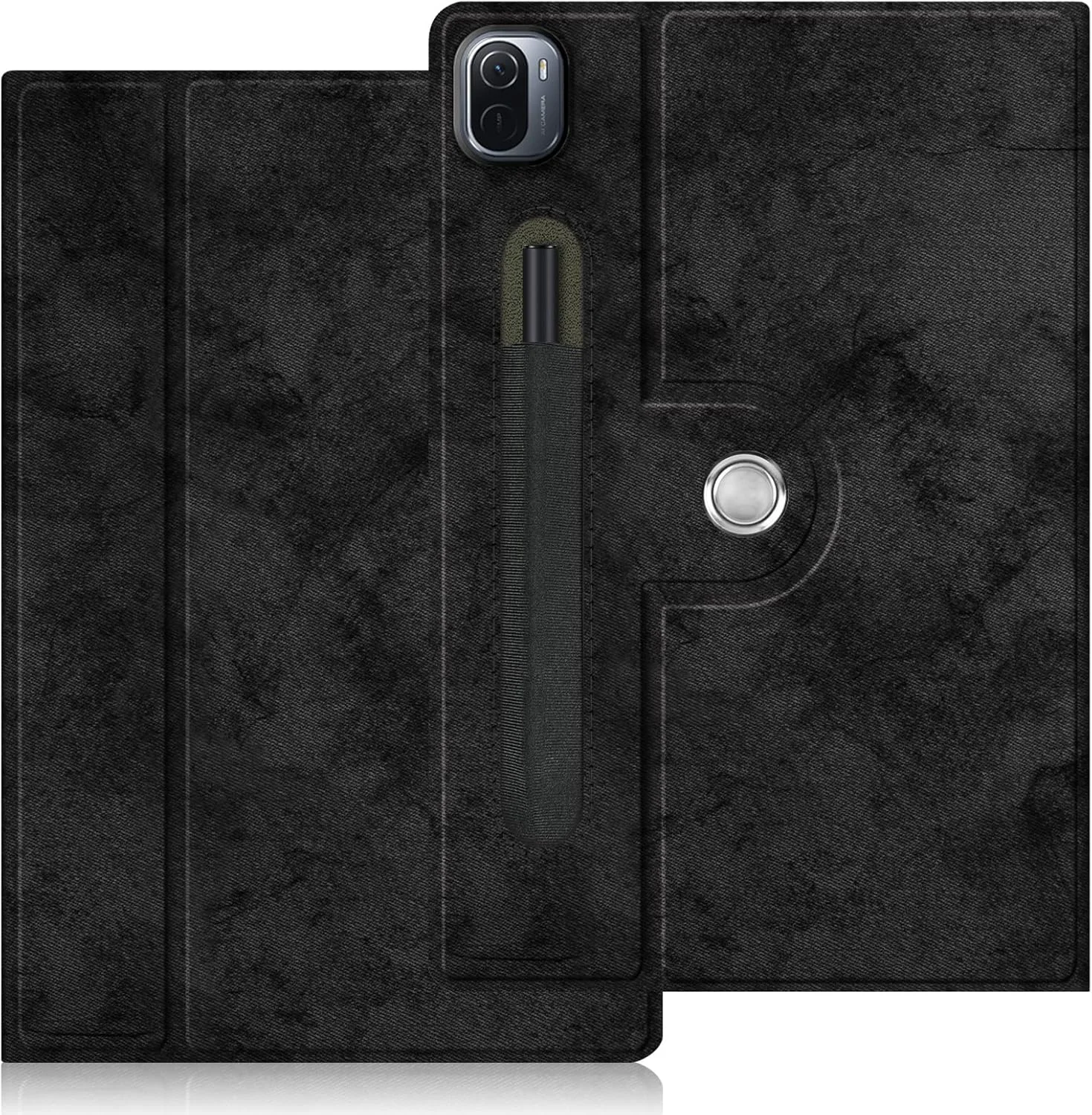 کاور محافظ تبلت شیائومی پد 5 پرو 11 اینچی LOKEKE، کیف تبلت چرمی PU سه تایی تاشو سازگار با شیائومی پد 5/5 پرو 11 اینچی، با عملکرد استند و قابلیت بیدار/خواب خودکار (مشکی)