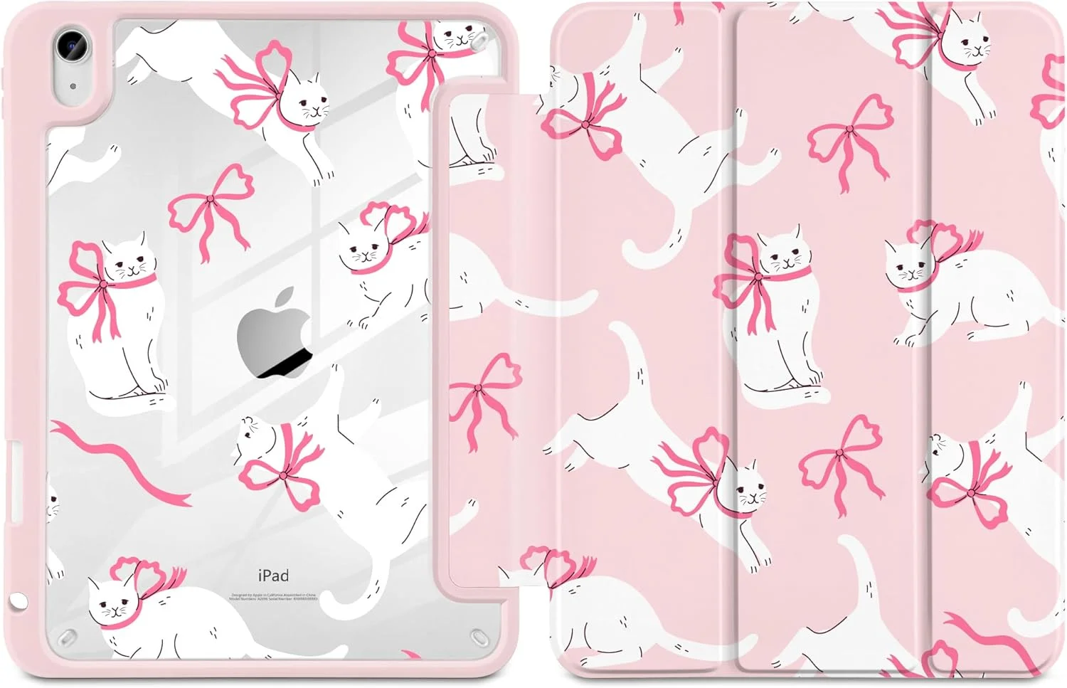 کاور MeeGoodo مناسب برای آیپد A16 نسل 11 اینچی 11 اینچ 2025/نسل 10 اینچی 10.9 اینچ 2022، کاور با پشت اکریلیک شفاف، کاور تبلت با نگهدارنده مداد+حالت خواب/بیدار خودکار+ استند، گربه های سفید و پاپیون های زیبا