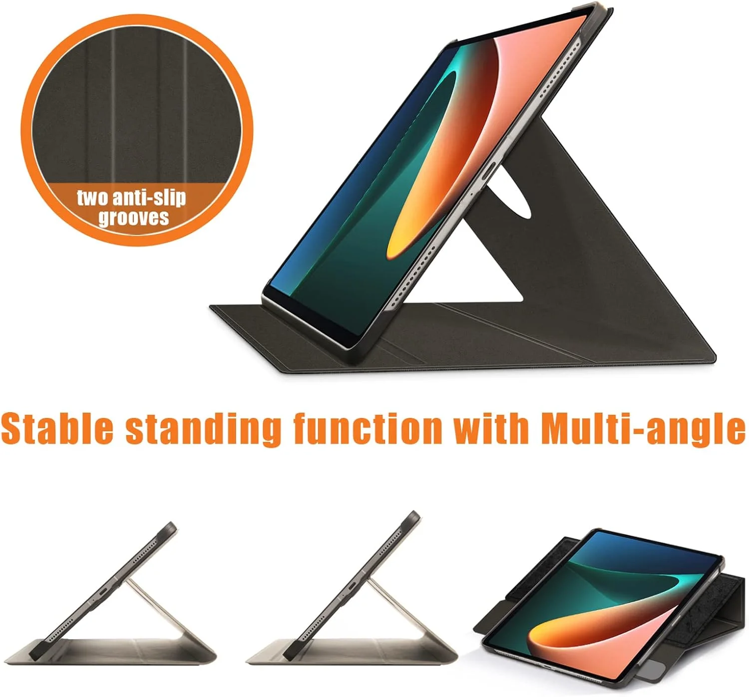 کاور محافظ تبلت شیائومی پد 5 پرو 11 اینچی LOKEKE، کیف تبلت چرمی PU سه تایی تاشو سازگار با شیائومی پد 5/5 پرو 11 اینچی، با عملکرد استند و قابلیت بیدار/خواب خودکار (مشکی)