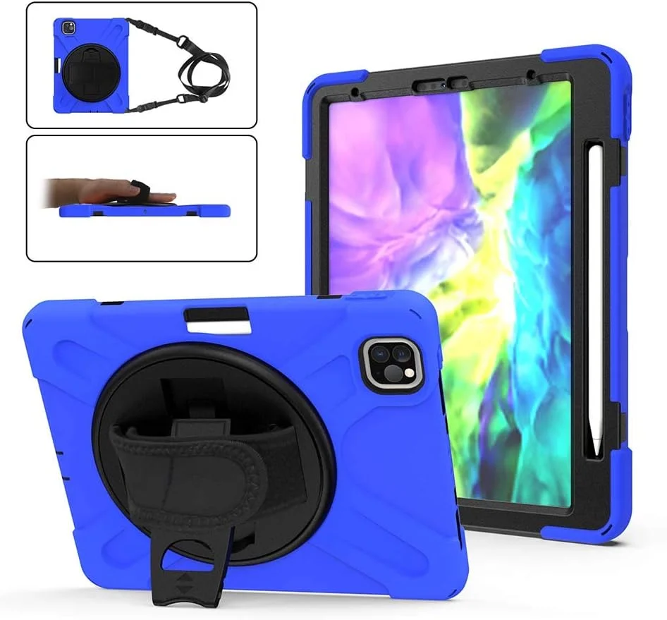 کاور محافظ تبلت XINKOE برای آیپد پرو 11 (2020)، [دارای جای قلم]، [همراه با بند شانه]، [مقاوم در برابر فشار و افتادن]، کاور محافظ تبلت چند منظوره - آبی