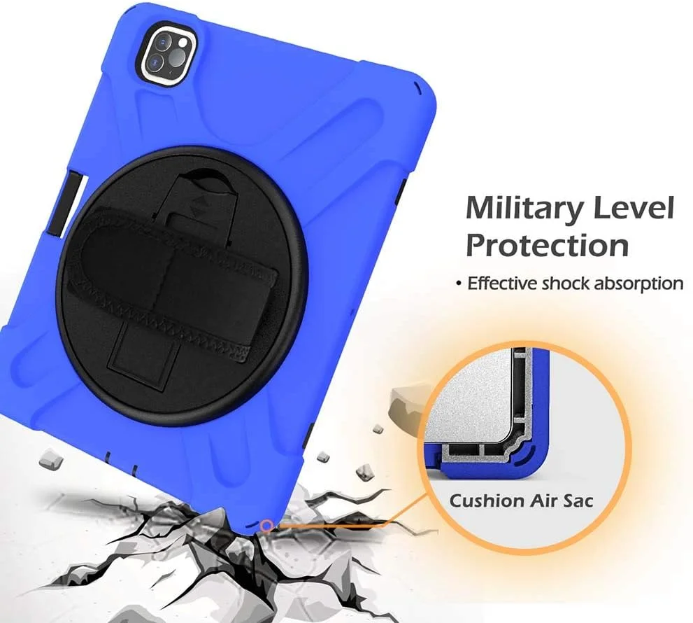 کاور محافظ تبلت XINKOE برای آیپد پرو 11 (2020)، [دارای جای قلم]، [همراه با بند شانه]، [مقاوم در برابر فشار و افتادن]، کاور محافظ تبلت چند منظوره - آبی