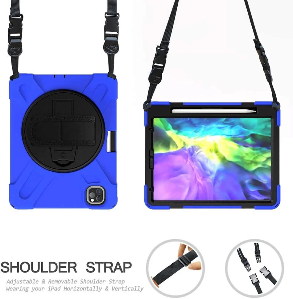 کاور محافظ تبلت XINKOE برای آیپد پرو 11 (2020)، [دارای جای قلم]، [همراه با بند شانه]، [مقاوم در برابر فشار و افتادن]، کاور محافظ تبلت چند منظوره - آبی